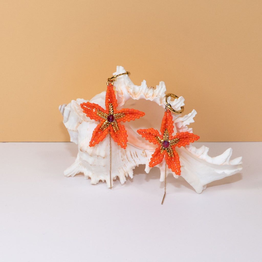 Tropical Flowers Earrings - Hand Beaded Glass Bead Jewelry
