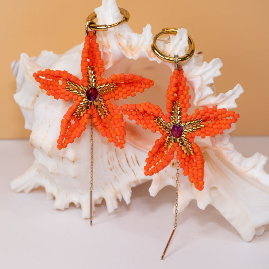 Tropical Flowers Earrings - Hand Beaded Glass Bead Jewelry