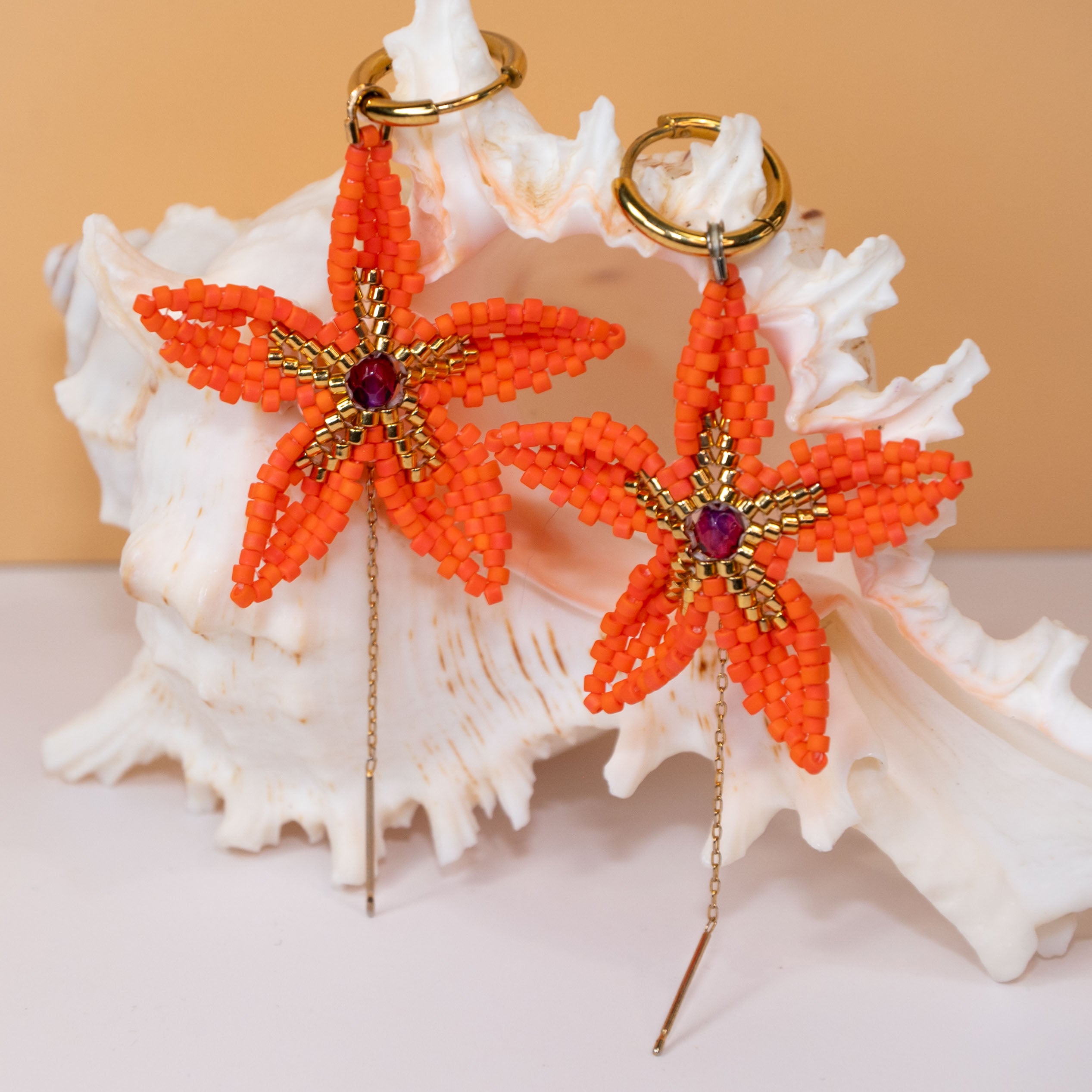 Tropical Flowers Earrings - Hand Beaded Glass Bead Jewelry
