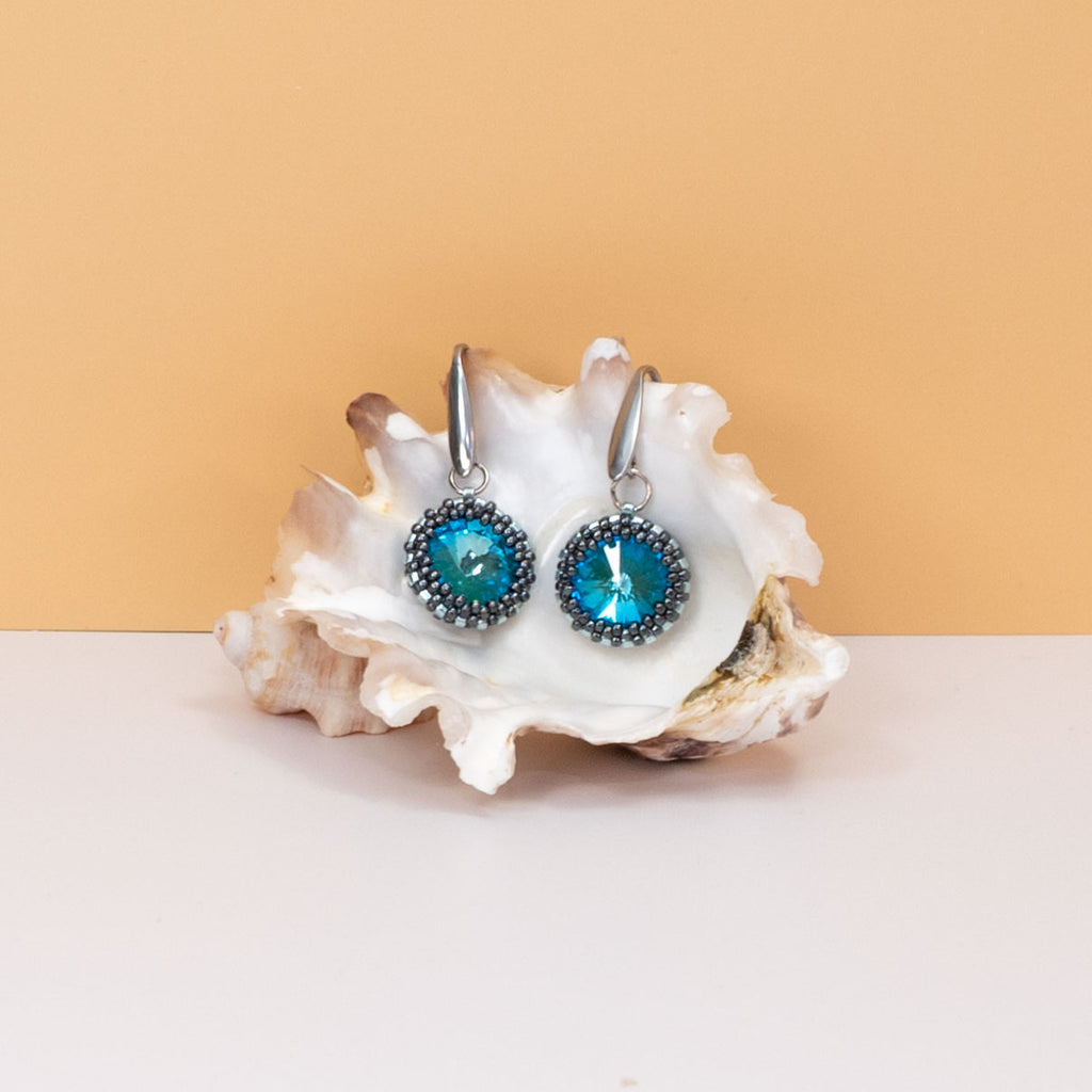 Blue Crystal Earrings - Handcrafted Glass Bead Jewelry | Lightweight Statement Earrings