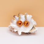 Orange Crystal Earrings - Beaded Heart Shaped Earrings with Crystal Rivoli