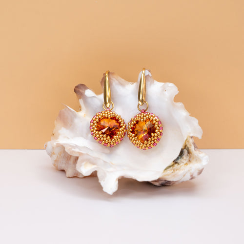 Beaded Orange Crystal Earrings