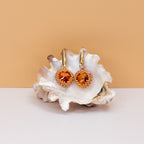 Orange Crystal Earrings - Beaded Heart Shaped Earrings with Crystal Rivoli