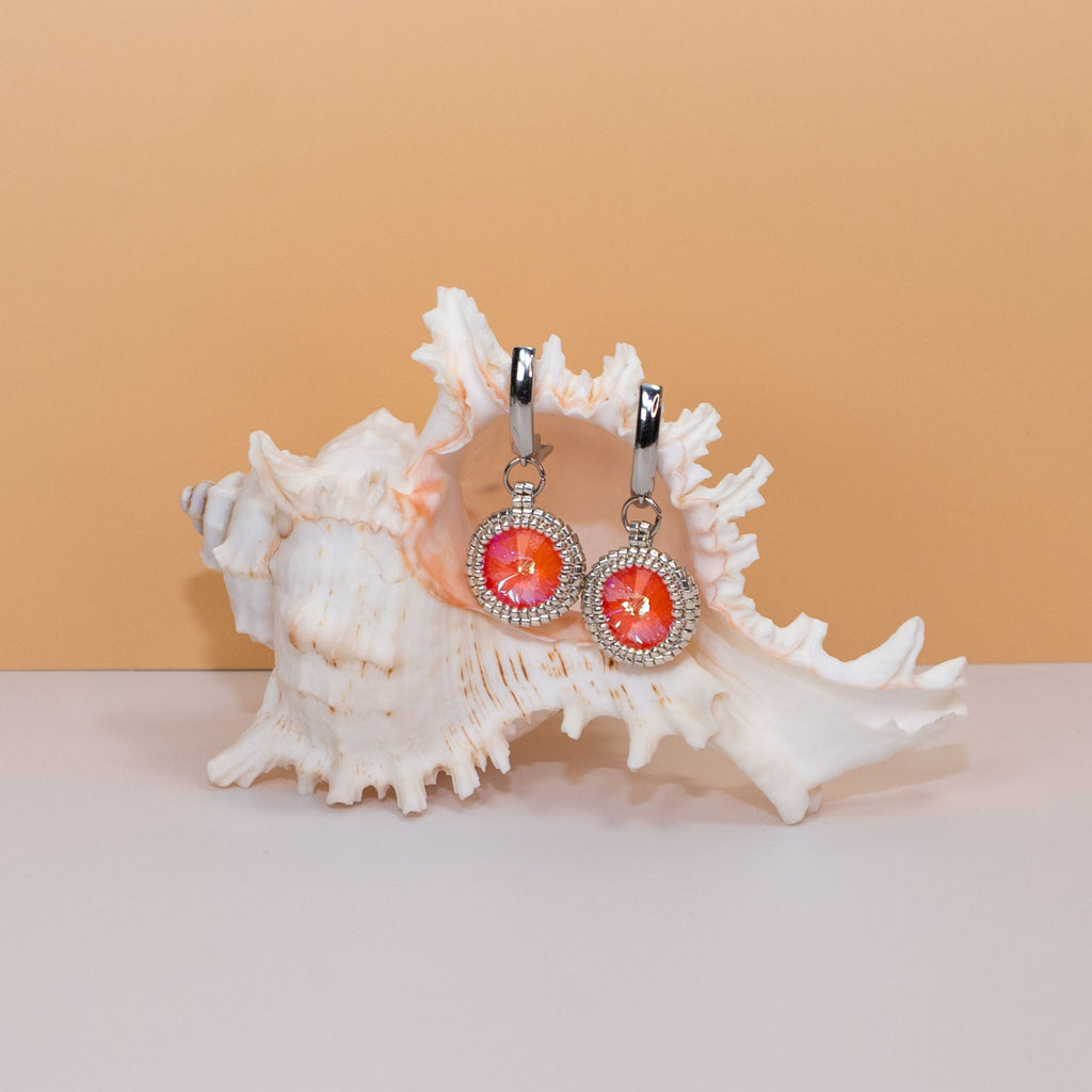 Neon Crystal Earrings - Beaded Earrings with Crystal Rivoli