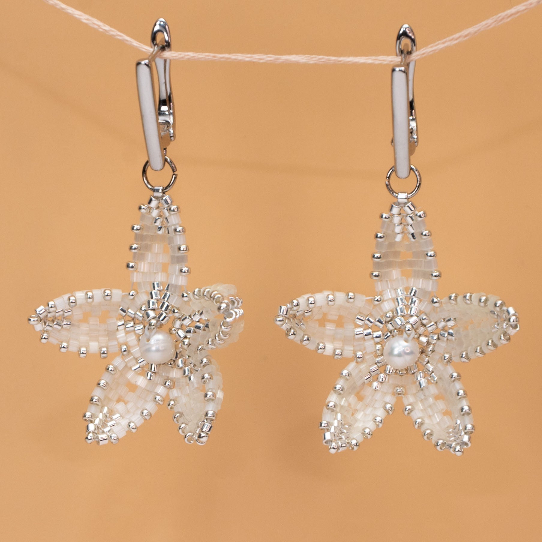 Glassflower Earrings - Sculptural Floral with Freshwater Pearl
