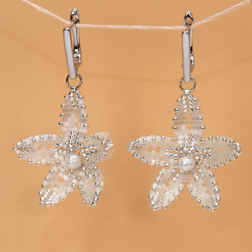 Glassflower Earrings - Sculptural Floral with Freshwater Pearl