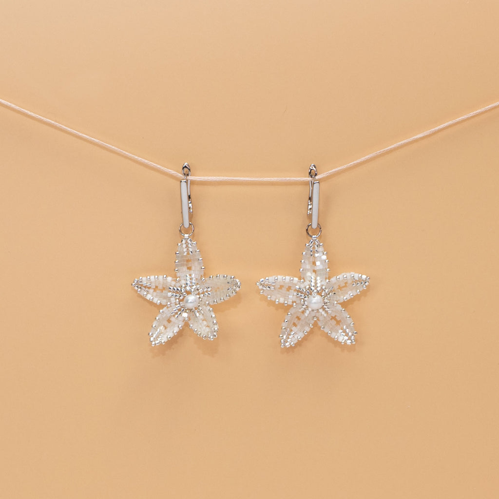 Glassflower Earrings - Sculptural Floral with Freshwater Pearl