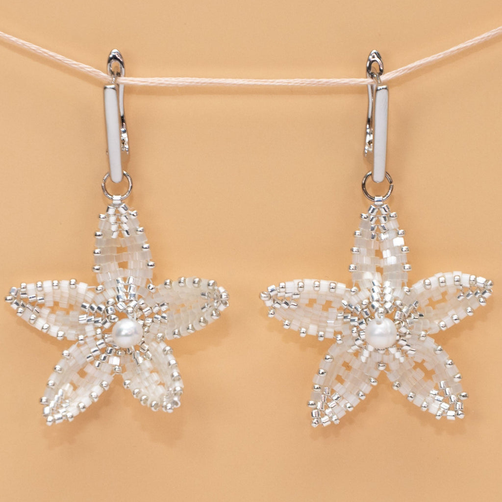 Glassflower Earrings - Sculptural Floral with Freshwater Pearl