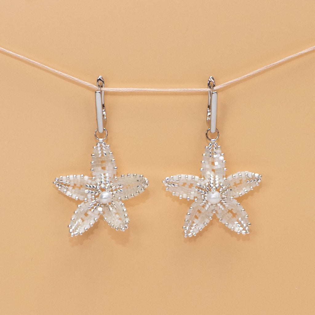 Glassflower Earrings - Sculptural Floral with Freshwater Pearl